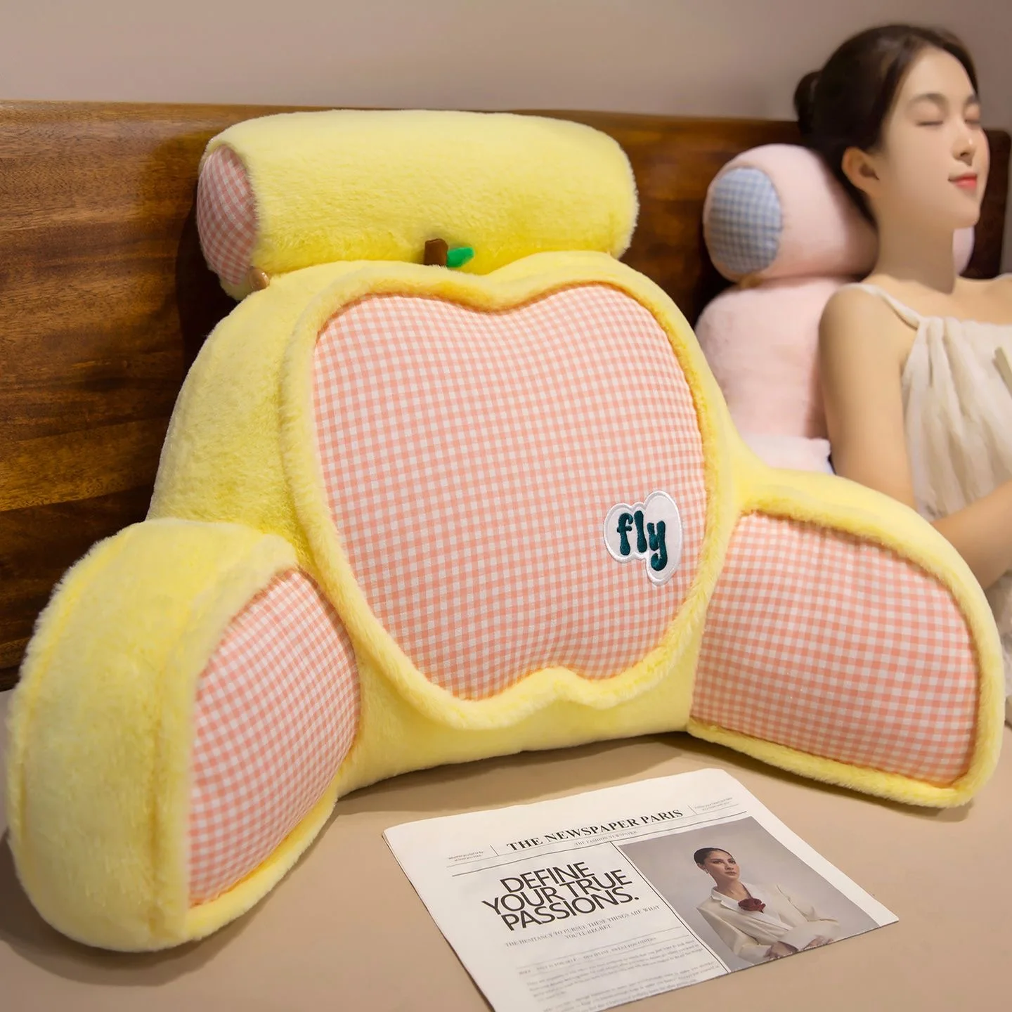 Dopamine Bed Pillow Backrest Cushion Reading Pillow Sofa Pillow Women's Sleeping Special Protection Waist Pillow Blue And Yel...