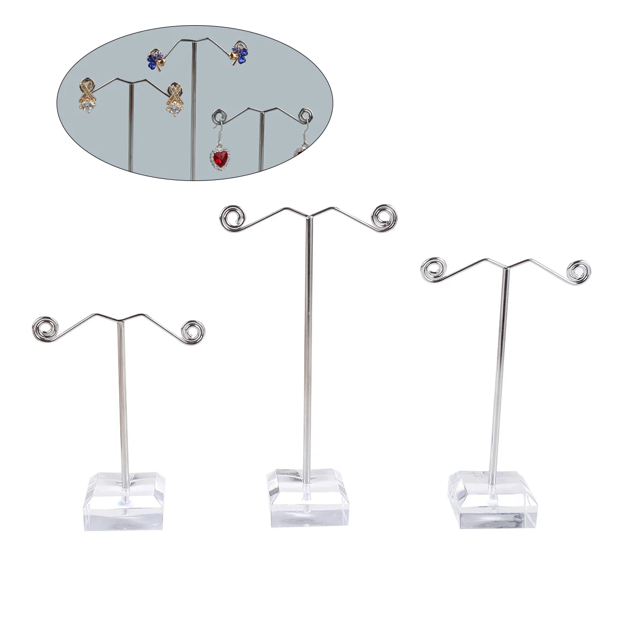 6 pcs 3 Sizes Mini T Shape Earring Display Stand Black Transparent Acrylic Metal Stoving Varnish Jewelry Storage Rack For