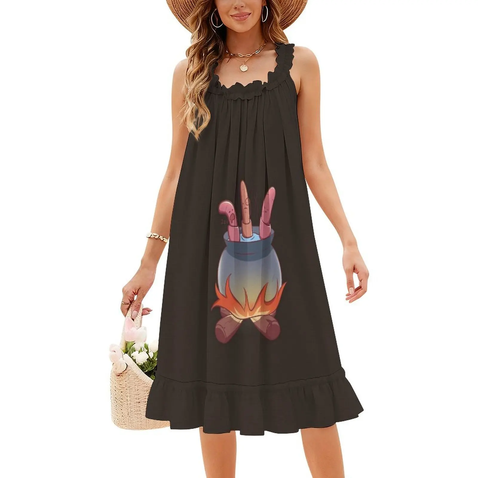 Hotpot الديدان هالوين لطيف الغذاء الأزهار سموك فستان للنساء الربيع الصيف فستان كاجوال للحزب لطيف الغذاء هالوين الفأس #4