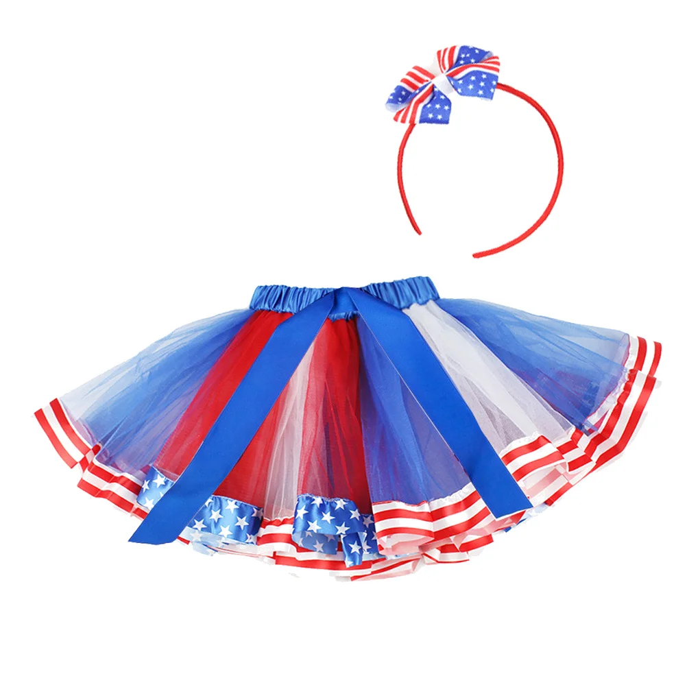 2 قطعة فستان مُزين بطباعة علم يوم الاستقلال مريح للتنفس للنساء فستان الحفلات للمهرجانات الخاصة ملابس يومية مقاس L