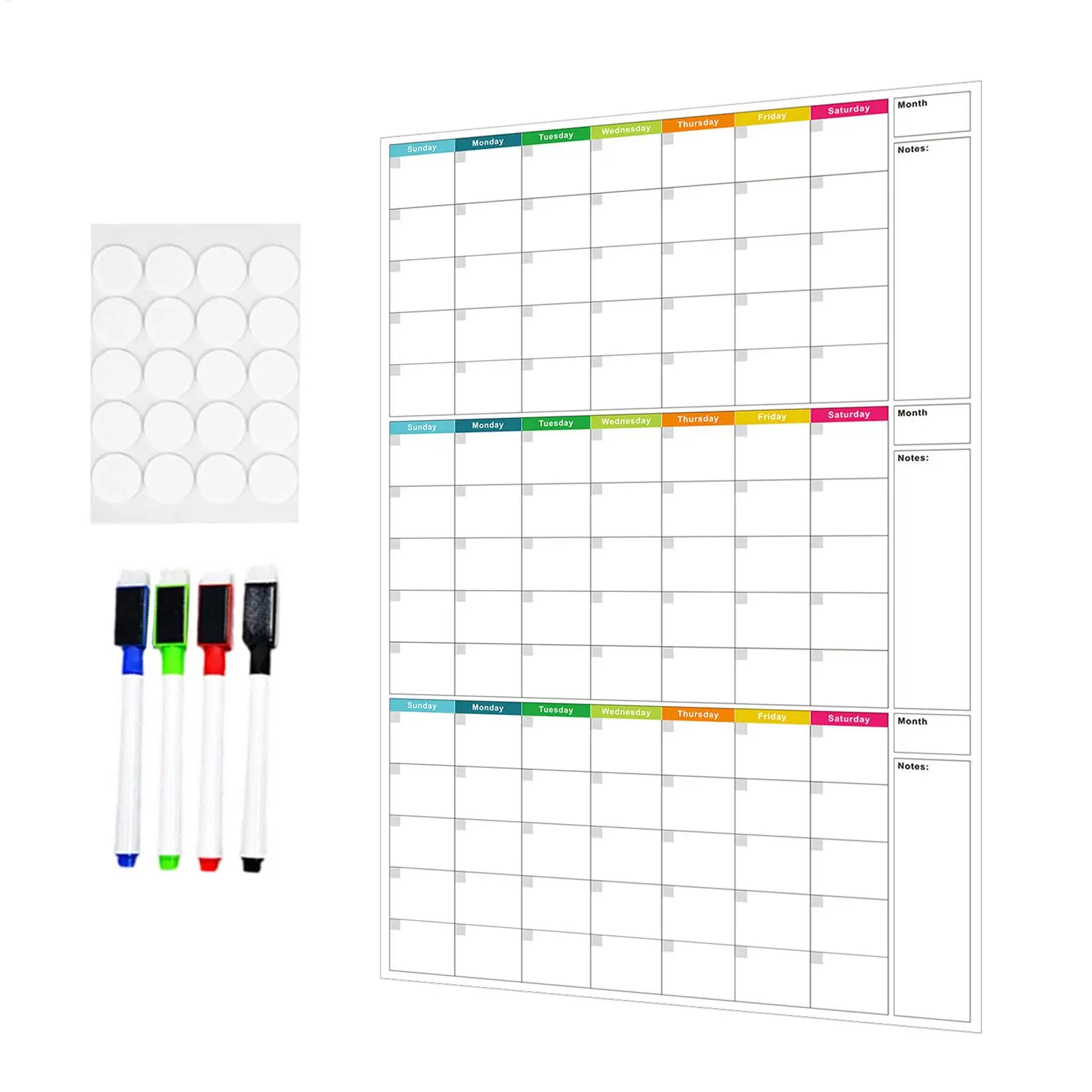 Erase Calendar Dry Erase Wall Calendar Three Month Planning Board Reusable Wall Planner With Four Markers Included