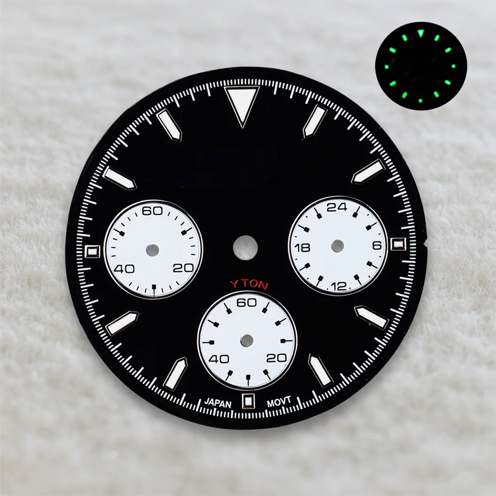 New S Logo 29.5mm DTN Panda Dial Fit VK63 Movement Green Luminous Dial Watch Modification Accessories