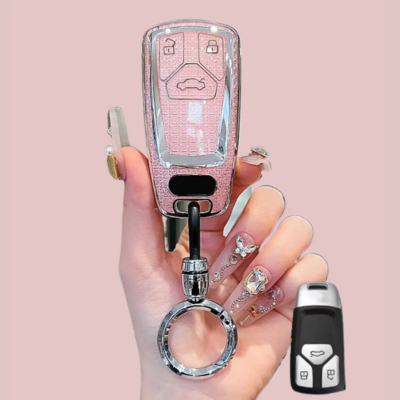 الفاخرة الماس نمط بولي يوريثان لأودي A4 A4L Q5 Q5L A3 Q7 TT TTS 8S B9 2023 2024 البعيد مفتاح السيارة غطاء المفاتيح الملحقات