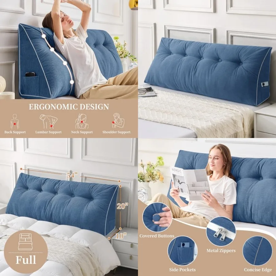 

Headboard Pillow, Wedge Pillow Headboard for Sitting Up in Bed, Back-Rest Support Triangular Cushion for Reading - Features Rem