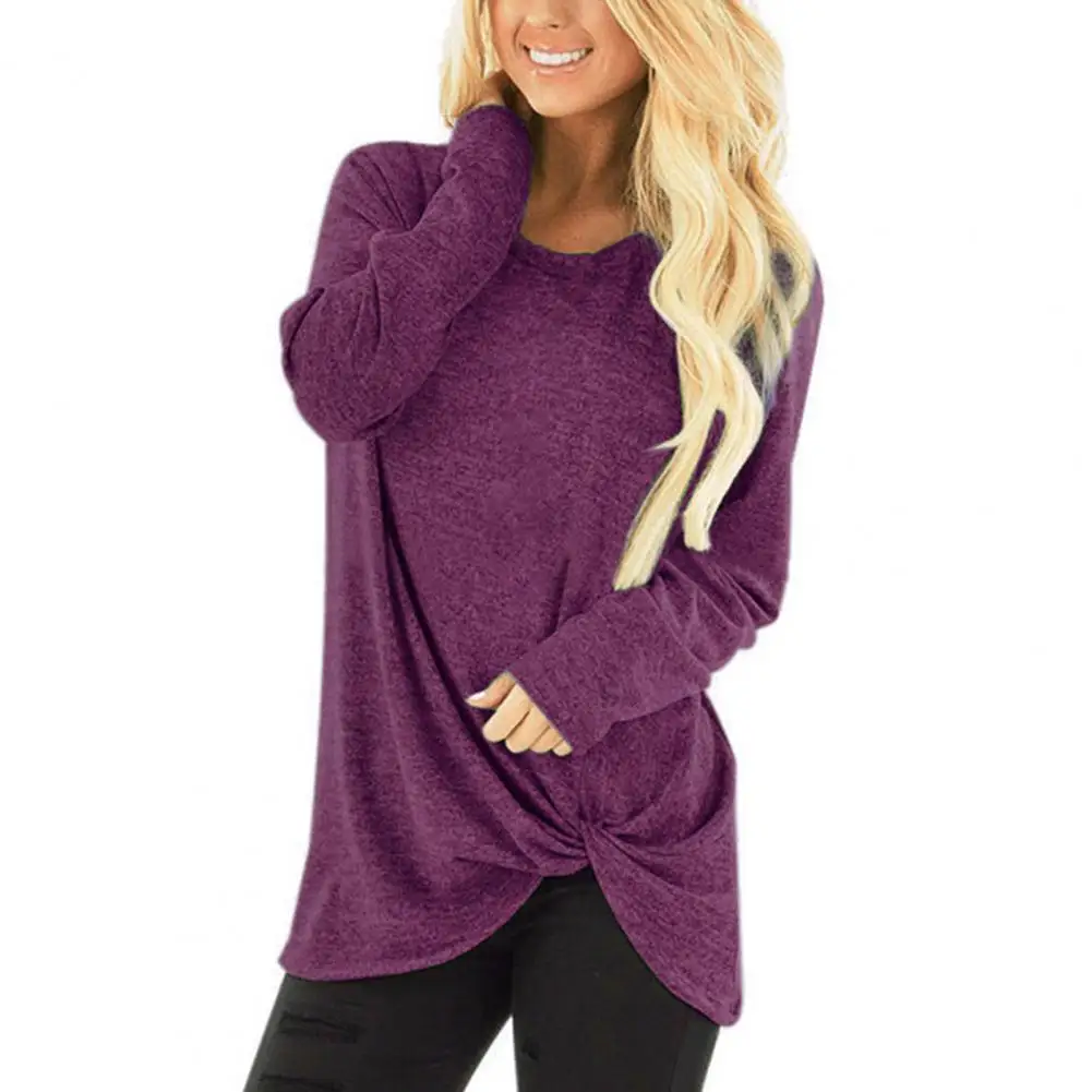 Jersey Kink, camiseta de otoño 2025, camiseta para mujer, cuello redondo, manga larga, túnica con nudo torcido, Tops, Jersey informal, Tops, ropa diaria