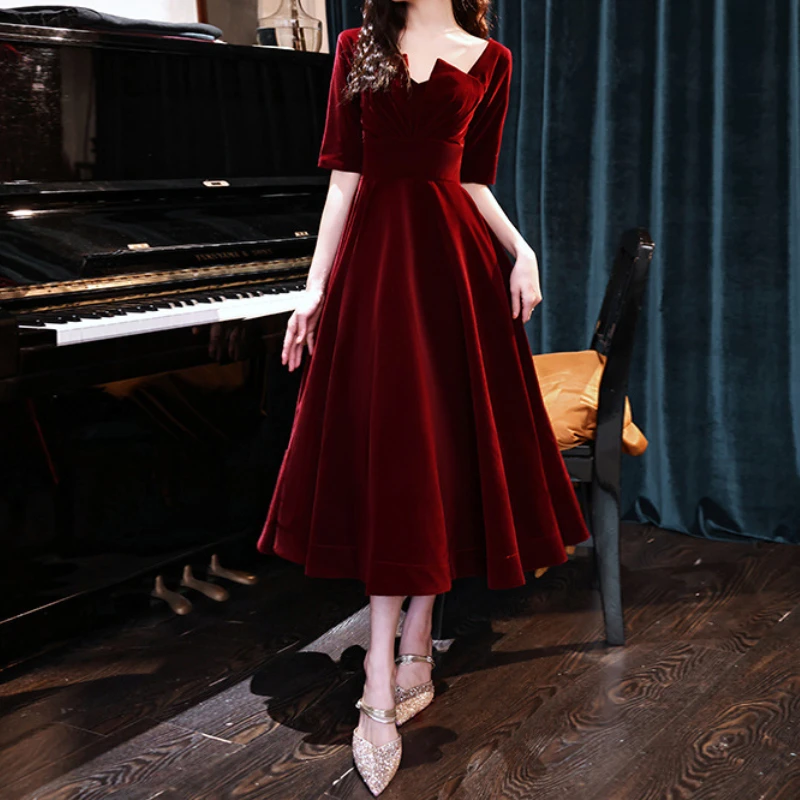 Customized Chic Slash Neck Velvet Long Wedding Party Dresses Luxury Shinny Slim Waist Long Evening Prom Vestidos High End Solid