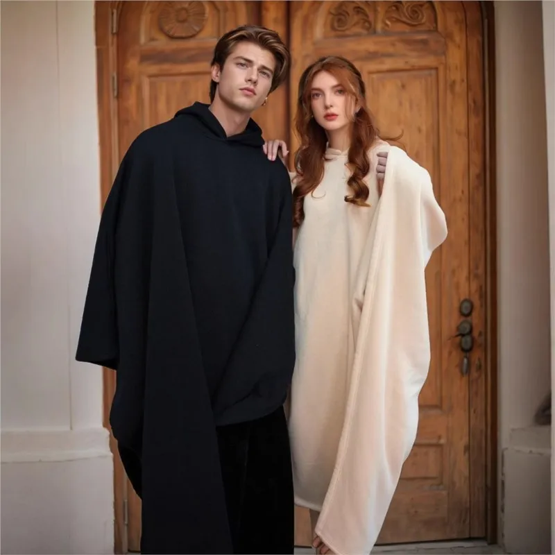 

2025 Winter Punk-Style Loose Hooded Wool Top Unisex Oversized Cape Outerwear Edgy & Warm Suitable for Daily Wear Street Wear