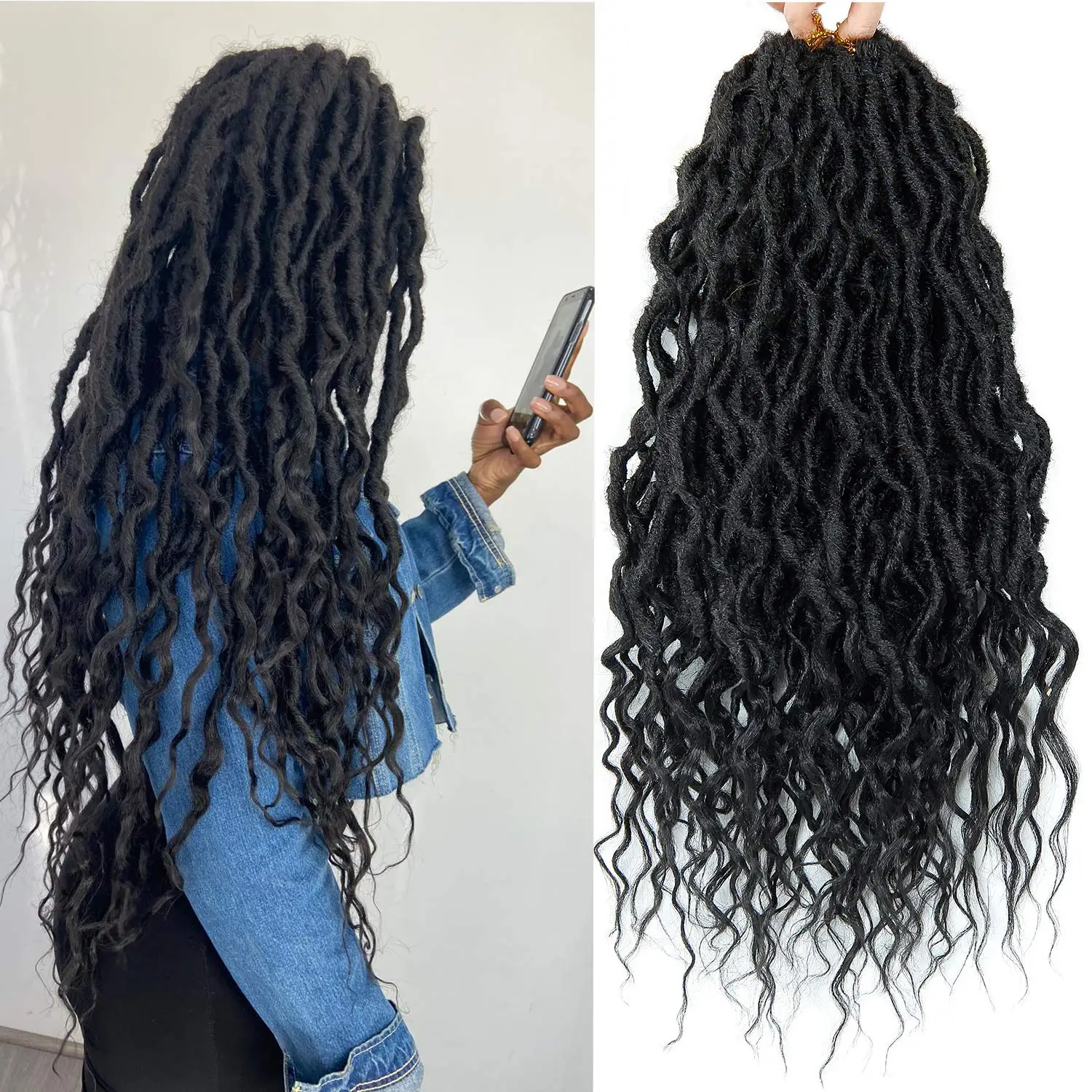 

Synthetic Faux Locs Crochet Hair Pre-looped New Goddess Locs with Soft Curly Ends Dreadlocks Braids Hair Extensions for Women