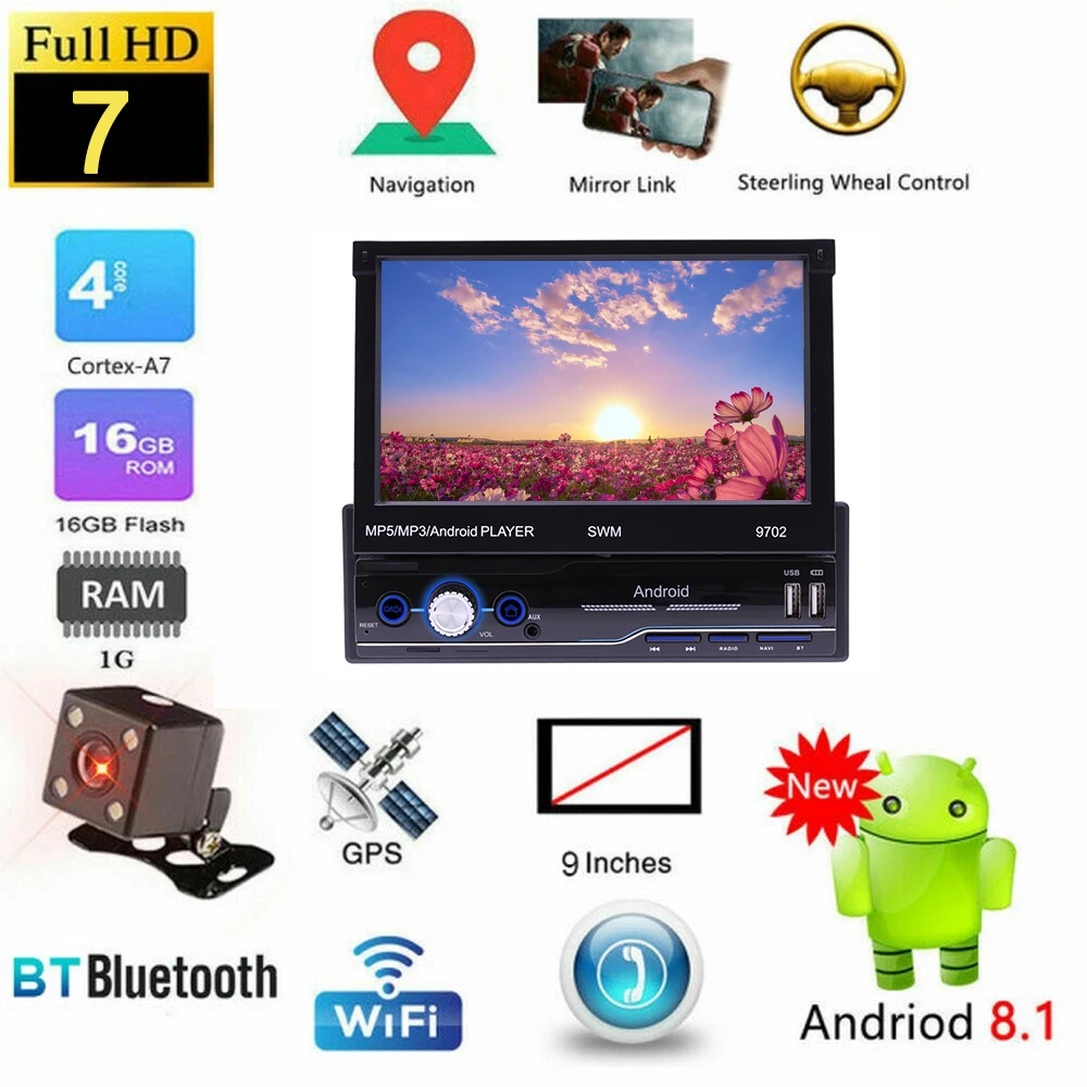 WIFI 7 Inch Car Radio GPS Navigation Multimedia Player FM Receiver Car In-dash Stereo Support AUX/Bluetooth/Rearview