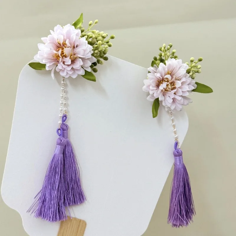 Aksesori Rambut Kimono Asli Jepang Hiasan Kepala Anak Perempuan Imut Kawaii Klip Rambut Rumbai Bunga Klip Sepasang Lolita