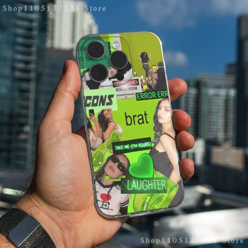 Custodia per telefono C-Charli X-XCX B-BRAT per iPhone 17,16,15,14,13,12,11 Pro,Max,Plus,X,XS,XR,SE4,E Mini Cover morbida trasparente