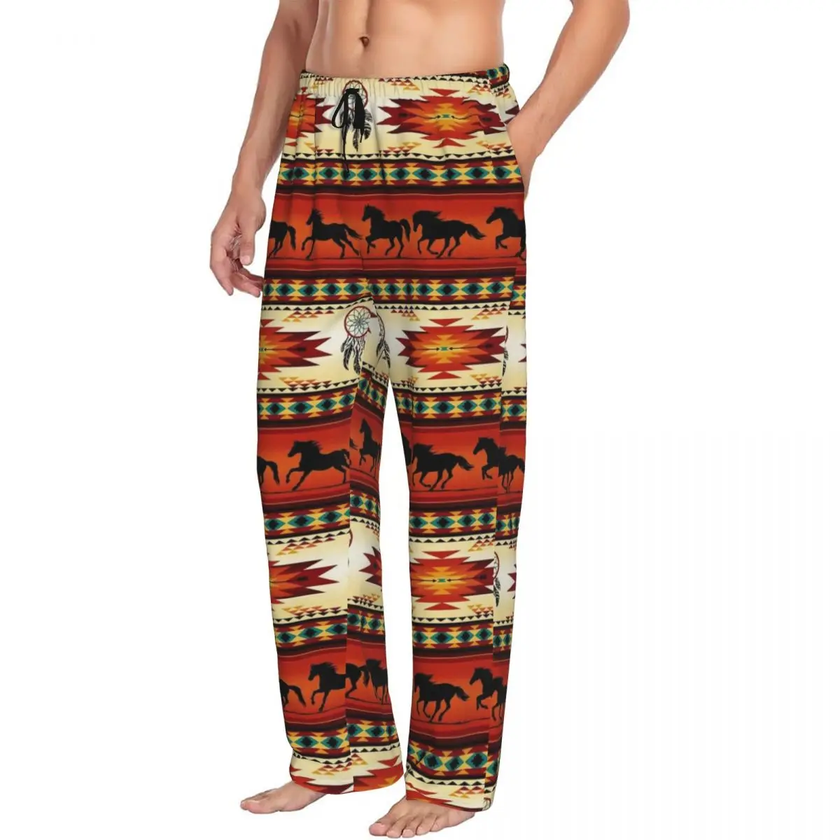 Custom Print Men's Navajo Aztec Tribal Horse Pattern Pajama Pants Sleepwear Sleep Lounge Bottoms with Pockets