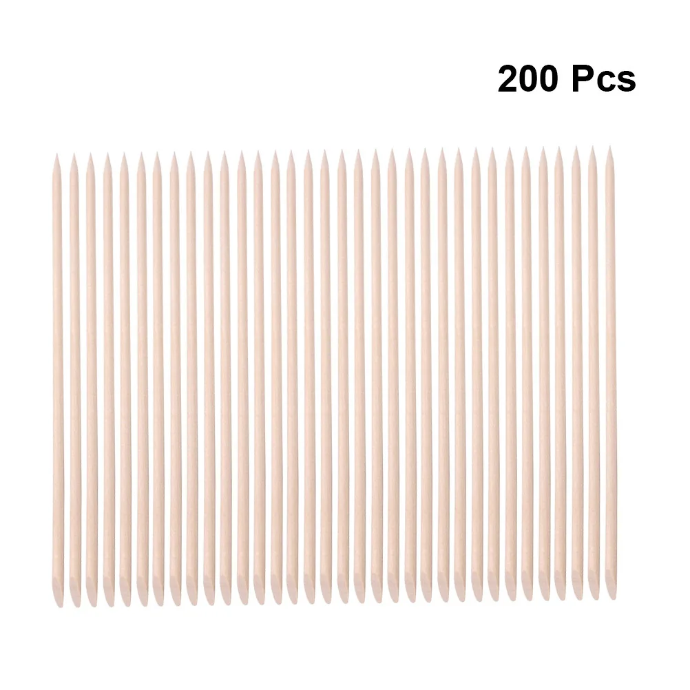 Bastões de madeira para arte em unhas, 200 peças, ponta dupla, manicure, pedicure, limpeza de unhas, removedor de cutícula para uso em loja doméstica