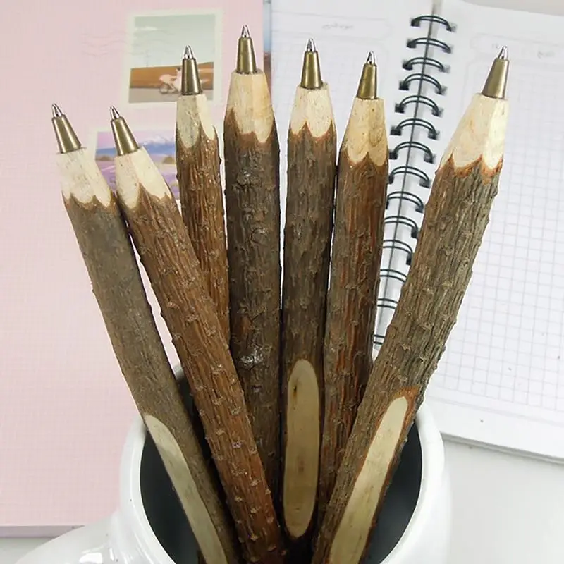 10pcs Natural Wooden Branches Shaped Eco-friendly Ballpoint Pen Retro Drawing Pencil Vintage Stationery Office School Supplies