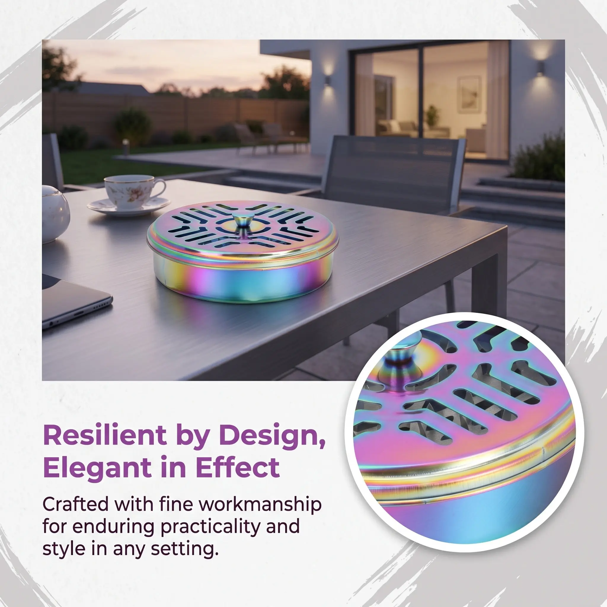 Box Stainless Steel Round Lidded Burner Case Household Holder Metal Incense Burner Anti-Scald Hollow