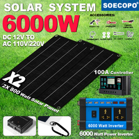 SOECOPO 6000W Portable Solar System Kit 2x800W Solar Panels 100A Controller 12V - 110V/220V Inverter(4 USB) Home Camping Car