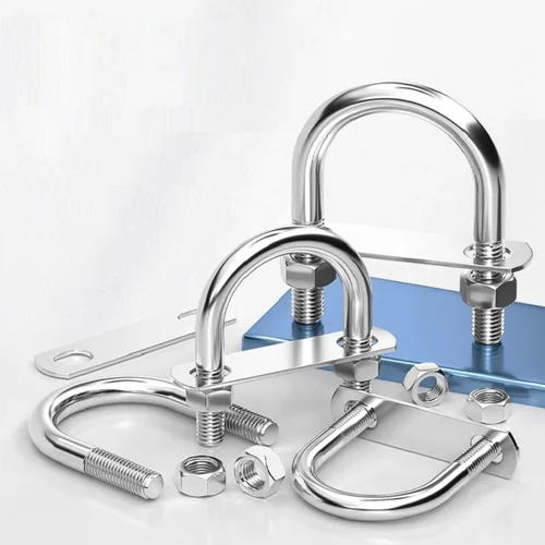 Imagen 2 del producto Pernos tipo U de acero inoxidable M6 M8 304 con tuercas de placa, abrazadera de tubo redonda en forma de U, soporte de tubo tipo U, hebilla fija, placa de 2mm