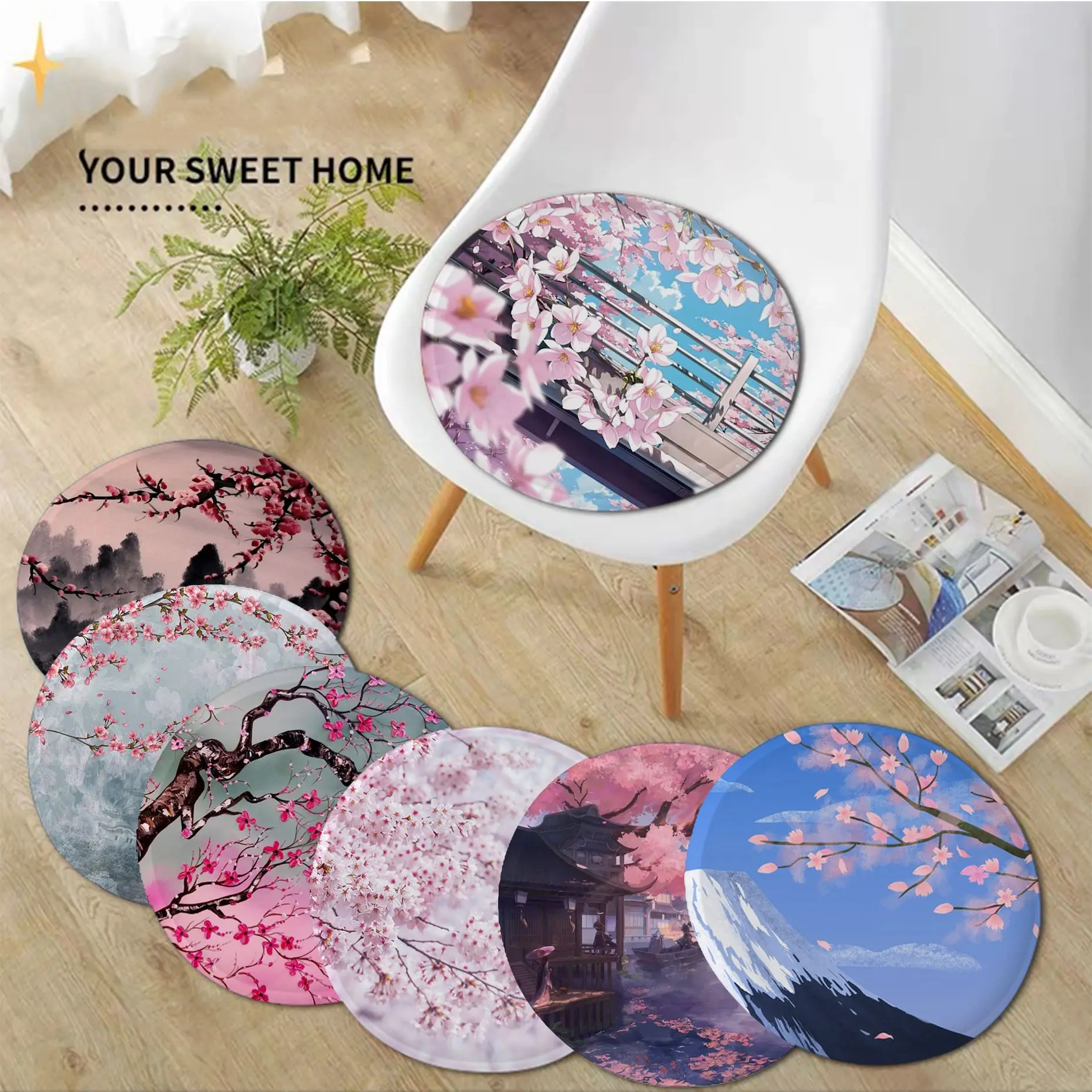 

Japanese Style Sakura Cushion Mat European Stool Pad Patio Home Kitchen Office Chair Seat Cushion Pads Sofa Seat Chair Mat Pad