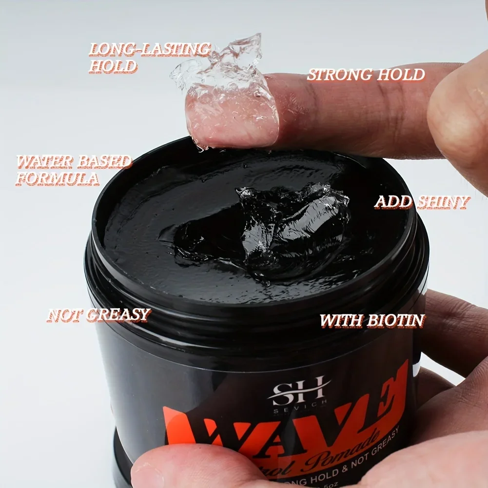 Biotin Wave Pomade For Deep Waves 360 Strong Hold Hair Styling Cream Wavy Hair Oil With Brush Waves Cream For African Black Men view 5