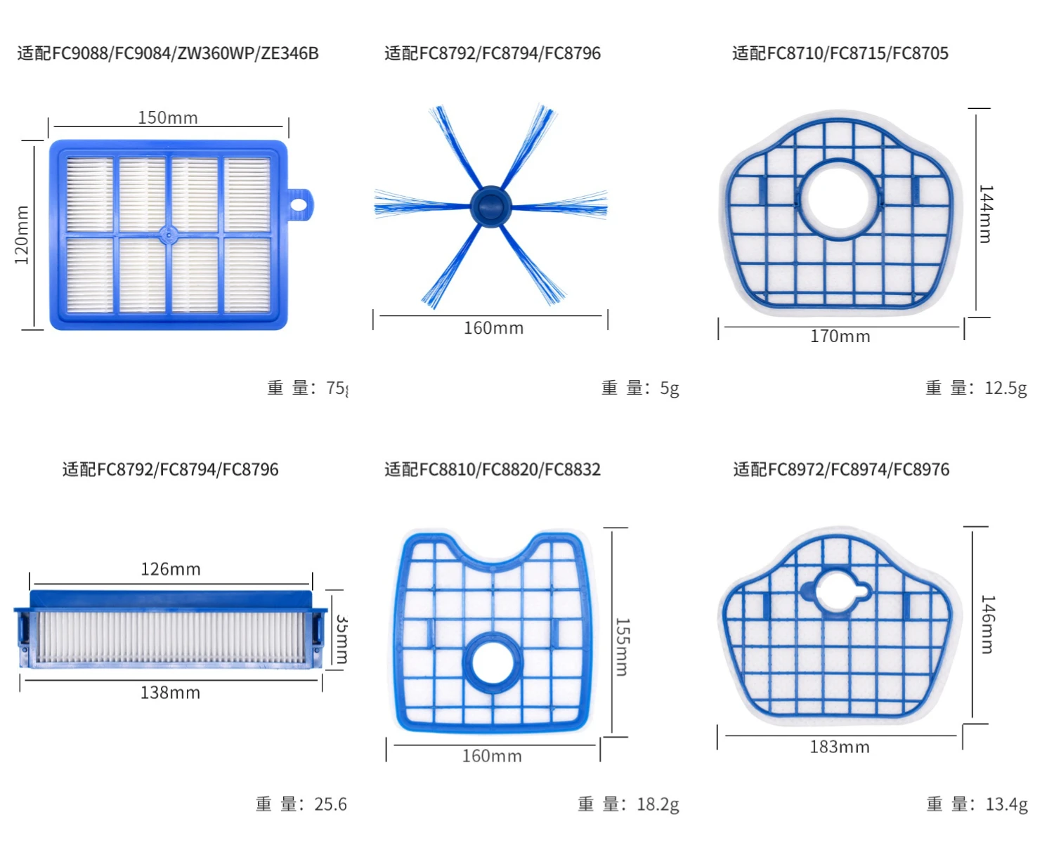 Аксессуары для роботизированных пылесосов Philips с фильтром и боковой щеткой/FC8710/FC8810/FC877