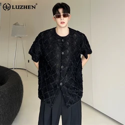 LUZHEN 2024 Summer New Fashion Jacquard Design Short Sleeve Shirt Korean Men's Street Trendy Elegant Burr Original Tops LZ1577