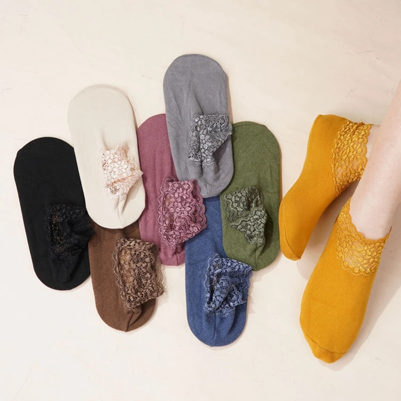 3Pairs Casual Low Tube Lace Thermal Socks Women Thick Home Floor Socks Warm Velvet Solid Anti-slip Slippers Breathable Socks