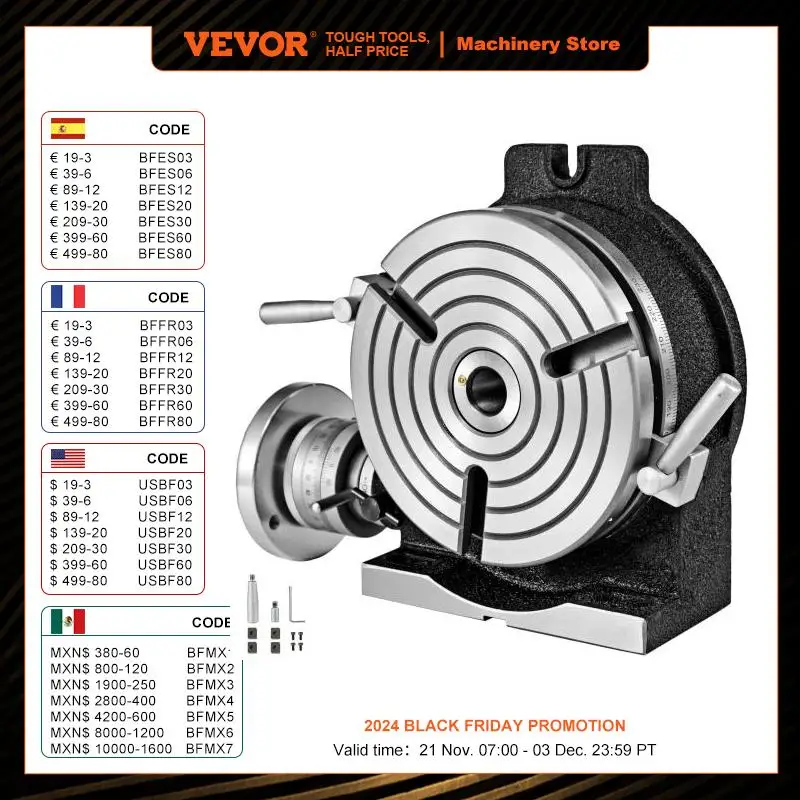 VEVOR Rotary Table 8 Inch/200 MM Horizontal Vertical MT-3 Rotary Table 3-Slot / 4-Slot for Milling 360 Degrees Precision Working