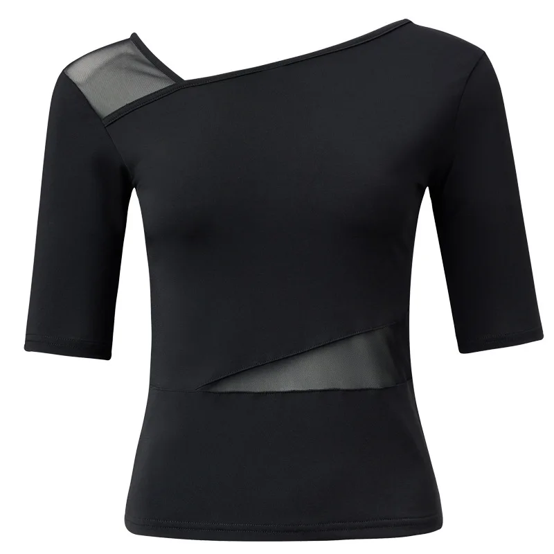 เสื้อเต้นรำละตินสำหรับผู้ใหญ่และผู้หญิง ชุดซ้อมเต้นรำบอลรูมแบบโมเดิร์นแซมบ้า ผ้าตาข่าย ชุดเต้นรำมาตรฐานสากล