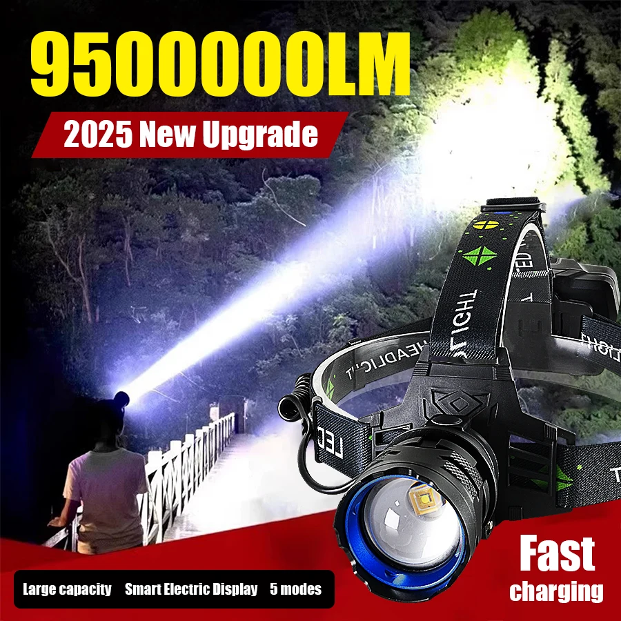 

58000000LUX Ultra Powerful LED Head Lamp Rechargeable Head Torch Super Bright White Laser Head Flashlights Fishing Hunting 18650