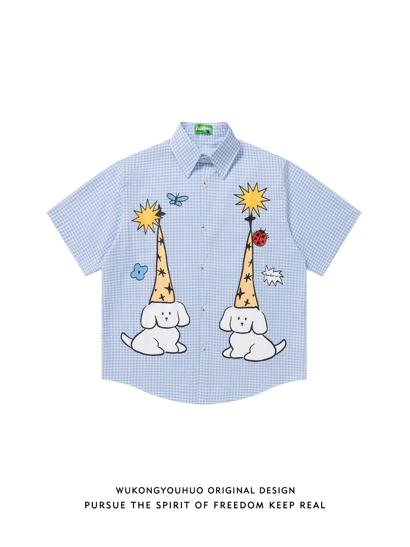 

Summer Plaid Cartoon Print ort Sve Loose Casual irt ex Youth Faion Wear Resistant Fabric Couple Matching irt