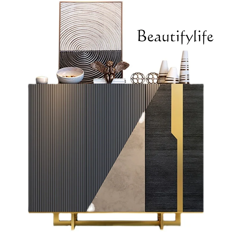 

Italian light luxury shoe cabinet high-end model room locker post-modern entry foyer cabinet rock slab minimalist door cabinet
