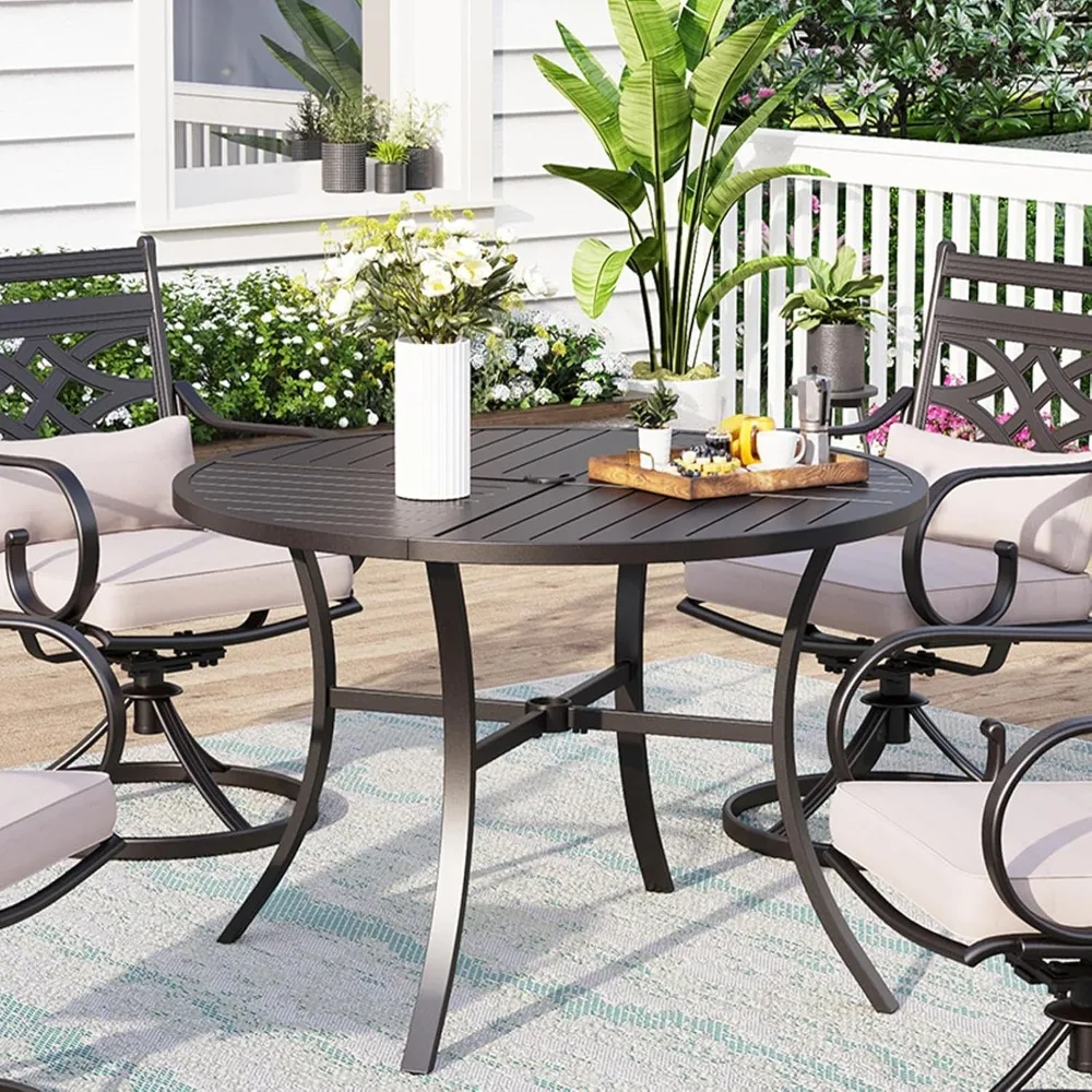 42 Big Outdoor Dining Table with Adjustable mbrella Hole, Patio Metal All-Weather Round Table, Customized