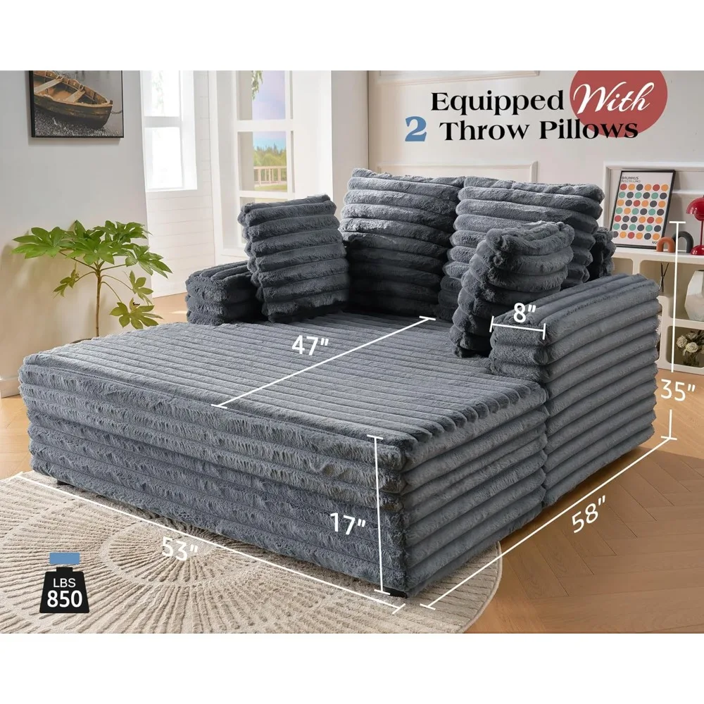 53 Inch Sofa Bed with Throw Pillows and Armrests, Upholstered Chaise Lounge Indoor for Living Room, Plush Sleeper Chair