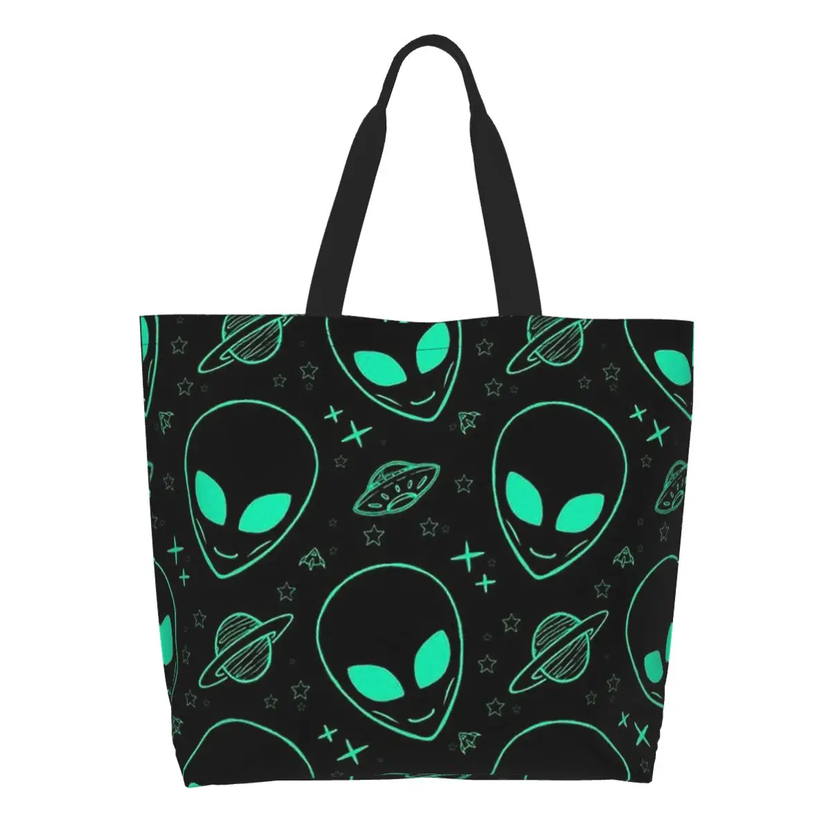 Alien Universe Wondrous Cosmos With Planet And Stars Shopping Tote Bag Canvas  Shoulder Bags Shopper Grocery Handbag for Women
