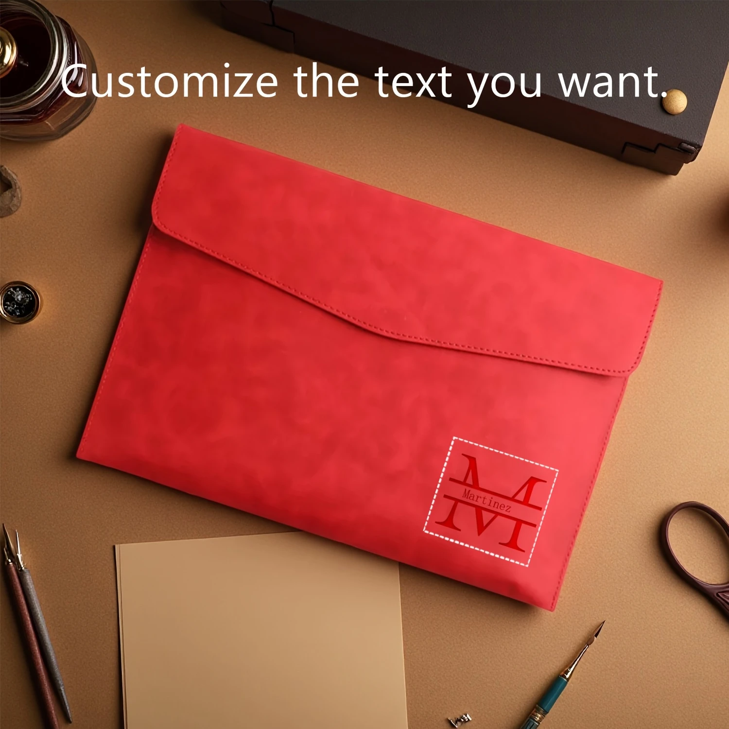 Customized Name PU Leather A4 Document Bag, 5 Colors, File Folder for Office & Travel, Stylish Organizer