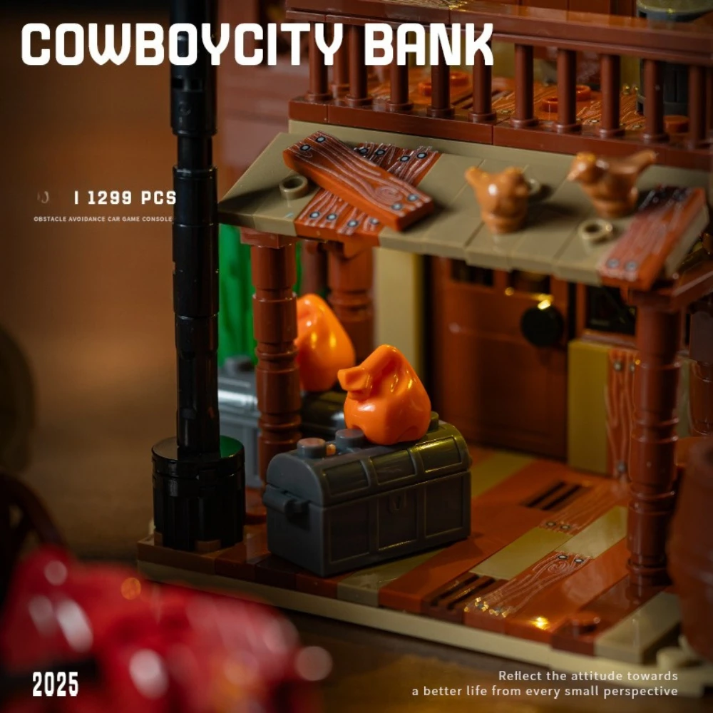 MOC الغربية كاوبوي تاون بنك اللبنات مجموعة الصحراء الغربية العمارة منزل الإضاءة فكرة لعب للأطفال هدايا عيد ميلاد