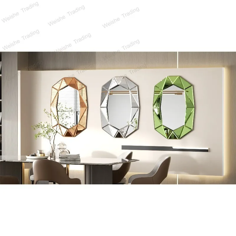 Stylish Irregular Silver Glass Wall Mirror with Beveled Diamond Edge Accents Perfect Decor for Living Room, Bedroom Entryway