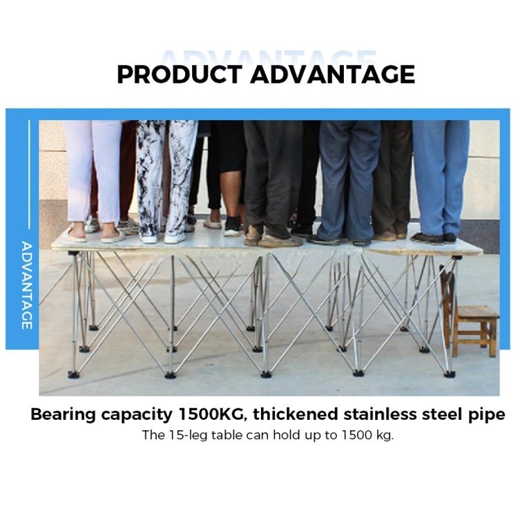 Convenient Thicken Stainless Steel Support Bar For Big Size Folding Work Table Stand With Multi Leg Support Legs