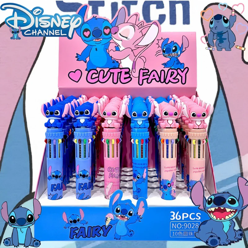 

Disney Lilo & Stitch Ballpoint Pen Anime Ten-color Marker Multifunctional Press Color Graffiti Pen Student Kid School Stationery