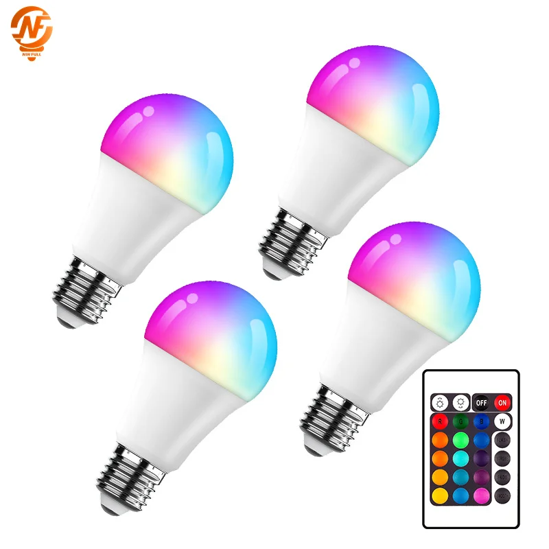 1-10pcs AC 220V 7W E27 LED Bulb RGB 16 Colours 24 Keys Remote Control Bedroom Ambient Light Living Room Arrangement Light