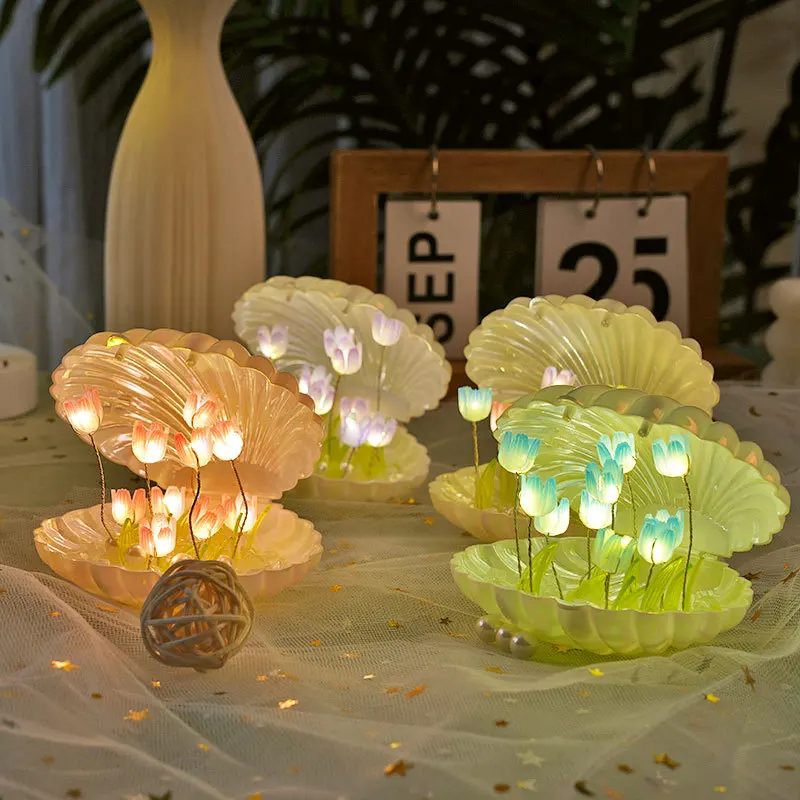 

Shell Tulip Night Lamp Handmade DIY Home Decor Bedroom Atmosphere Light Girl Mother Girlfriend Birthday Gift Valentine's Day