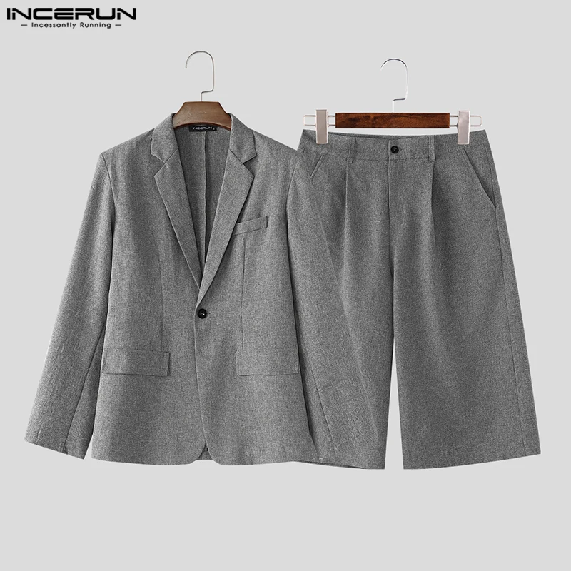 INCERUN 2024 Koreaanse stijl sets Stijlvol herenpak met lange mouwen Lange broek Casual streetwear Effen all-match pak 2-delig S-5XL