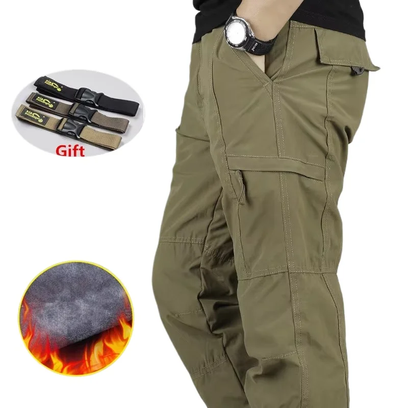

2025 Men's Fleece Cargo Pants Winter Plush Tactical Pants Casual Joggers 3XL Korean Loose Hiking Running Warm Thermal Trousers