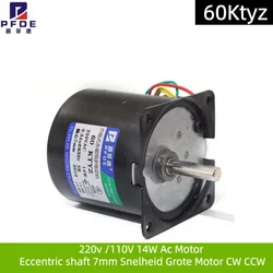 60Ktyz  220v /110V 14W Ac Permanente Magneet Synchrone Motor Eccentric shaft 7mm Snelheid Grote Motor  CW CCW
