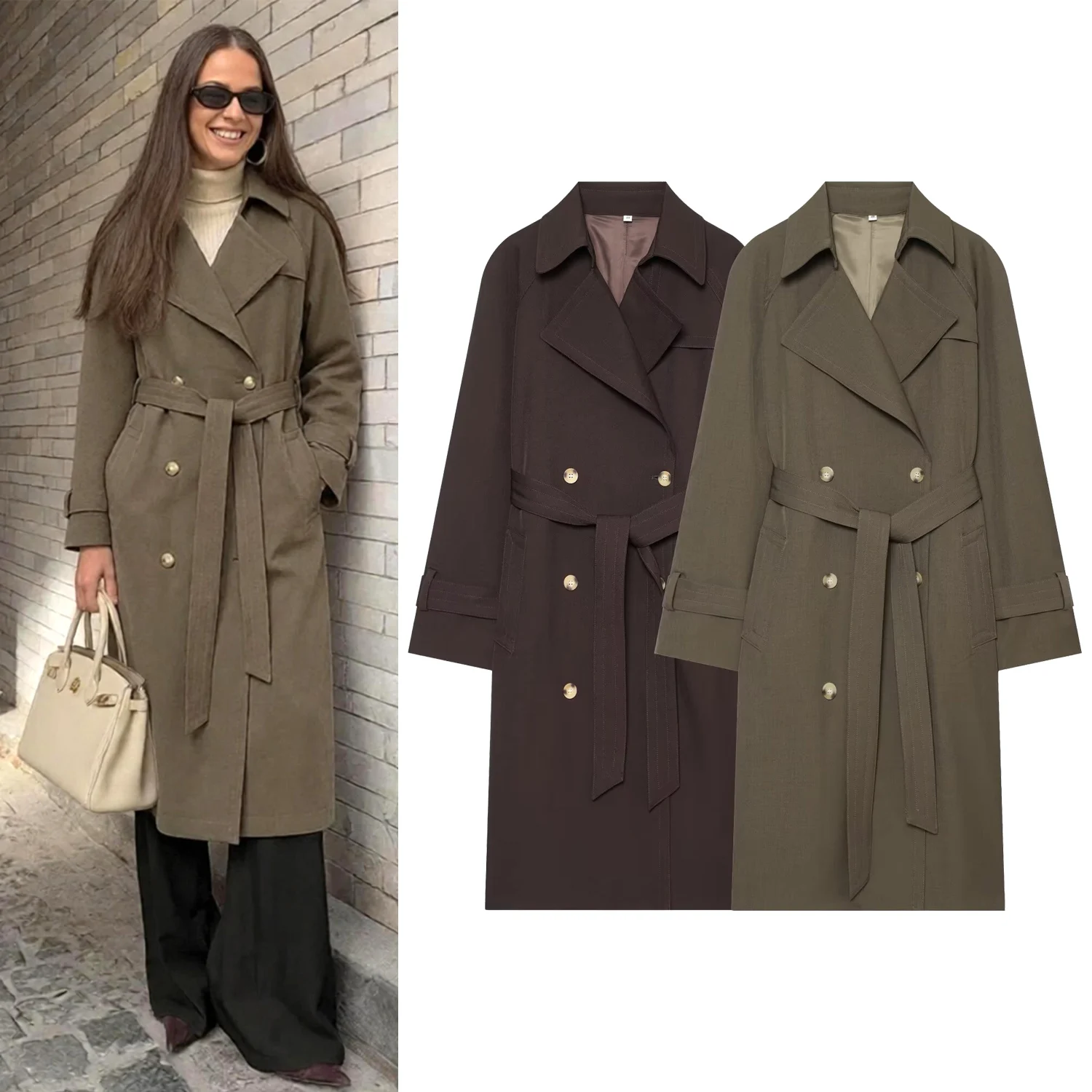 Women's Coffee Trench Coats Spring Autumn Female Chic Double-Breasted Full Sleeve Coats With Belt Lady Windbreaker Outerwears
