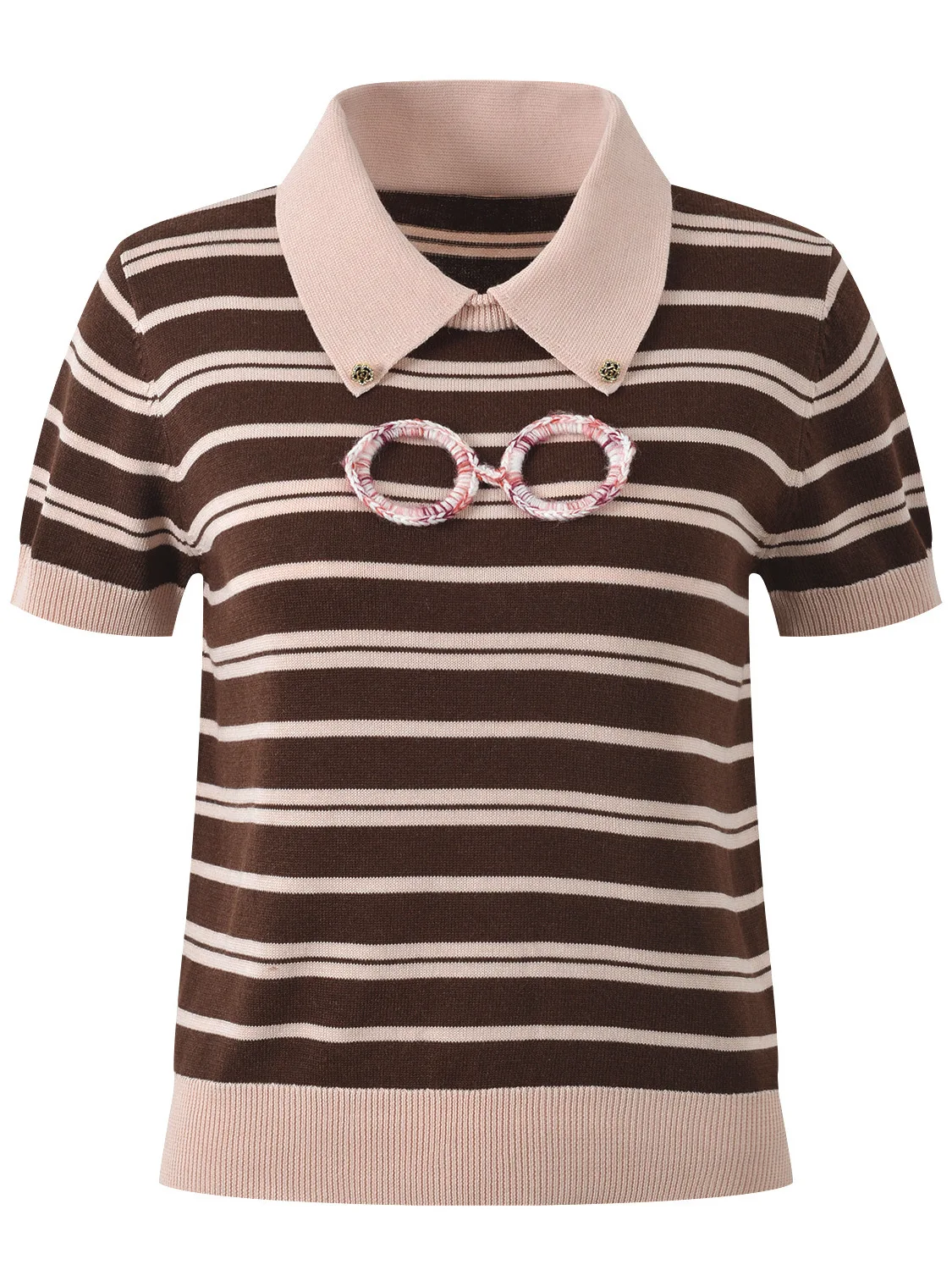 

Элитная европейская футболка с вышивкой и цветовыми блоками, короткий рукав, повседневный трикотажный топ в полоску, стандартный крой