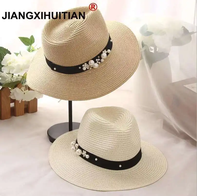

2018 простая соломенная шляпа с жемчужинами для пляжа и отдыха, летняя шляпа для женщин
