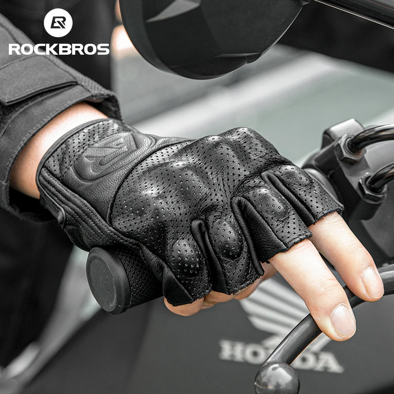 ROCKBROS Halbfinger-Motorradhandschuhe mit Gel-Polsterung, atmungsaktive, fingerlose Fahrradhandschuhe für Rennsport und Sommer