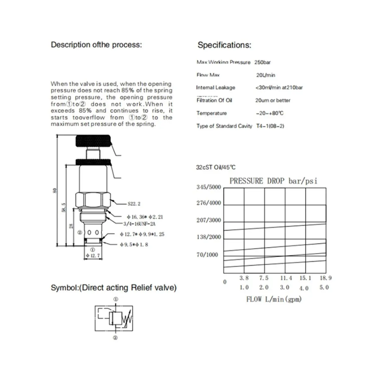 HAPPY EVER Hydraulic Manual Adjustable Pressure Safety Valve V2068 1/4 Thread Insertion Relief Valve Pressure Valve