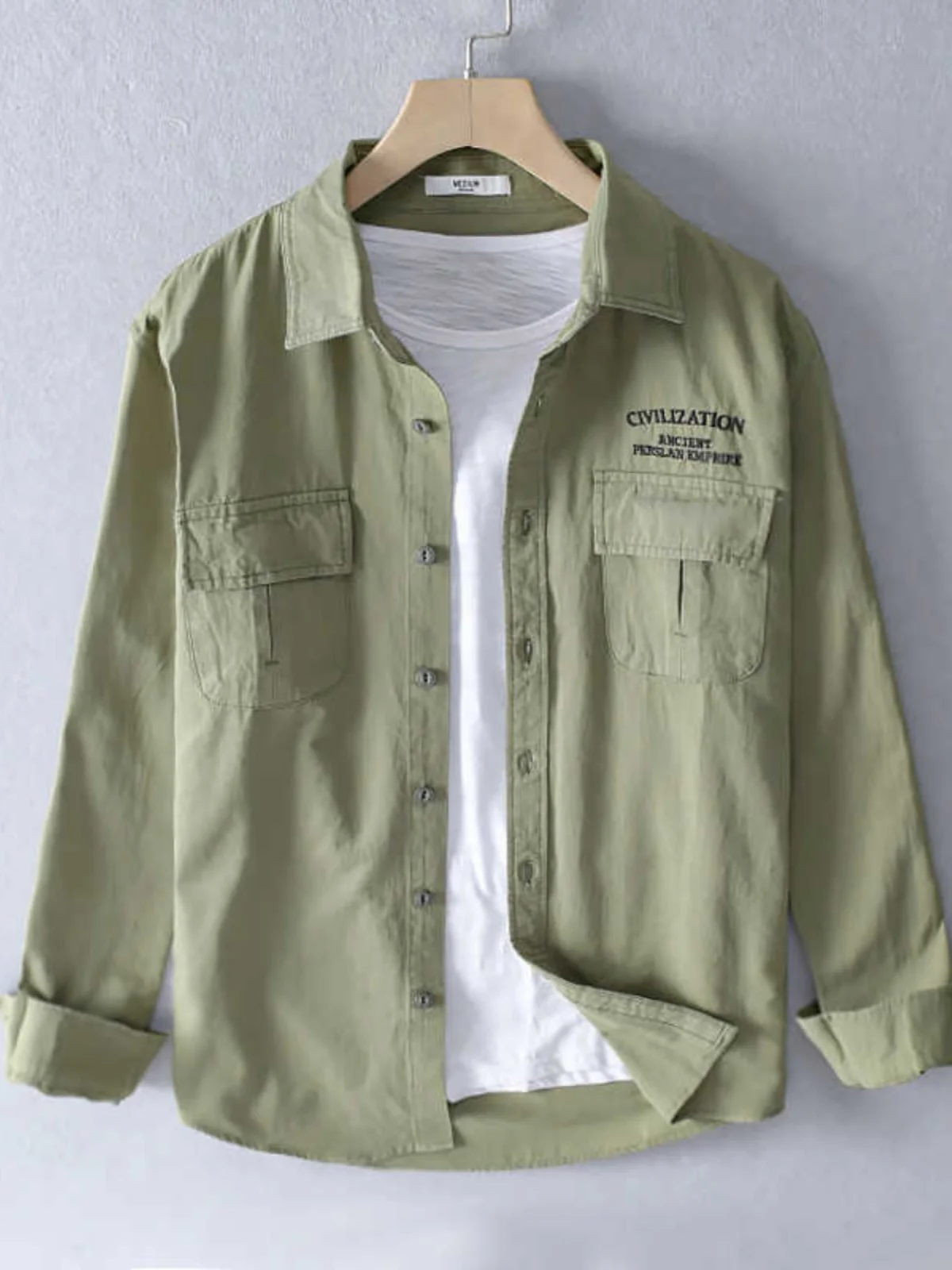 

2024 New Men's Long Sve Workwear irt Loose Fit Trendy Spring Autumn Top Youth Sle No Ironing Required Stand Cut